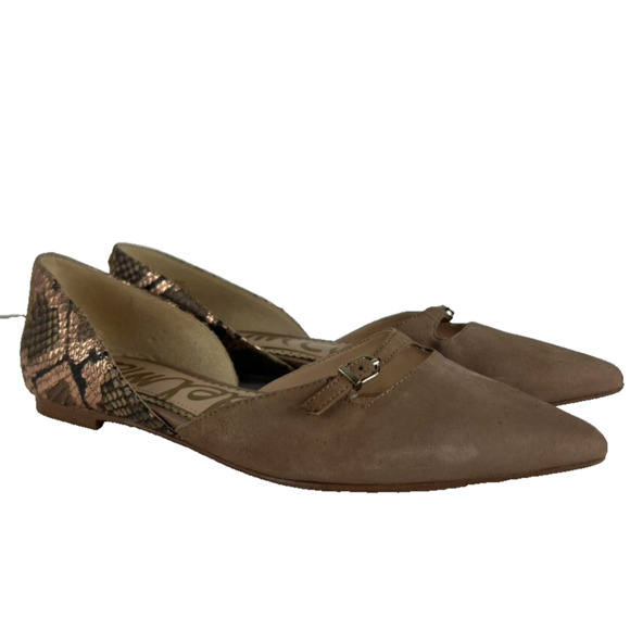 Sam Edelman Flats Womens 7.5 Tan Suede Rina Pointed D'Orsay Copper Snake Print - Picture 1 of 9